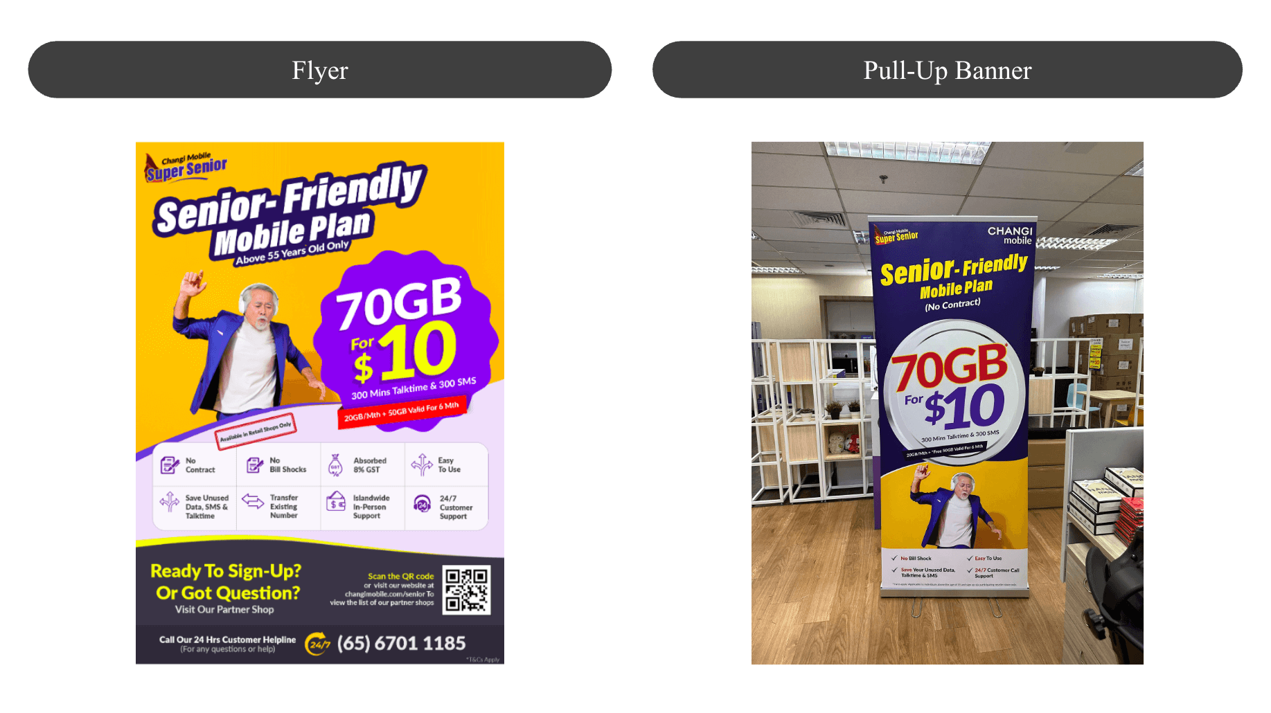 Changi Mobile Super Senior Marketing Materials, Brochure and Pull-Up Banner